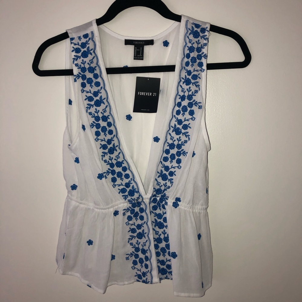 Forever 21 White and Blue Tank Top